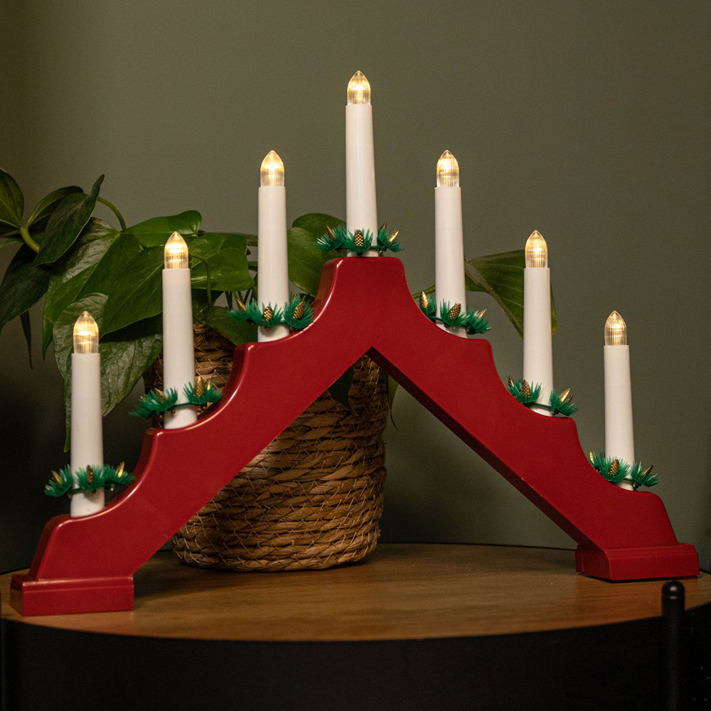 Samuel Alexander Light Up Red Wooden Christmas Candle Bridge Image 1