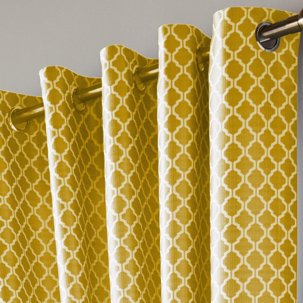 Alan Symonds Wold Ochre and White Ring Top Eyelet Curtains 167cm x 183cm Image 2