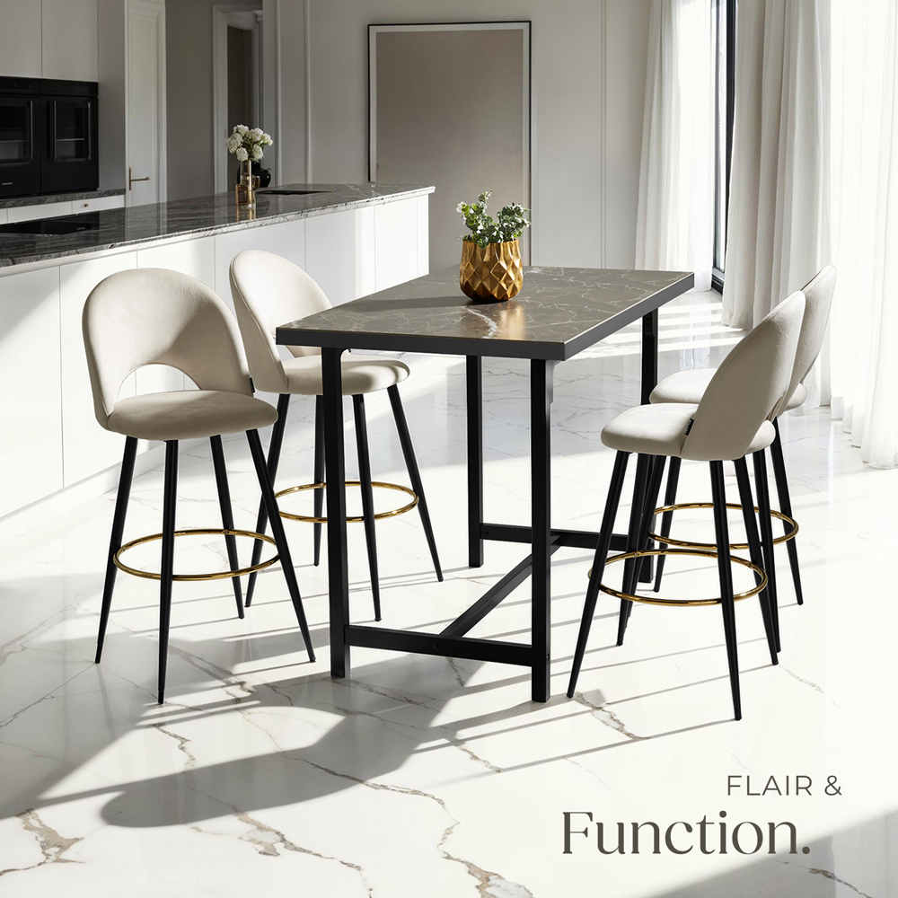 tectake Rachel Cream and Black Velvet Look Bar Stool Set of 6 Image 6