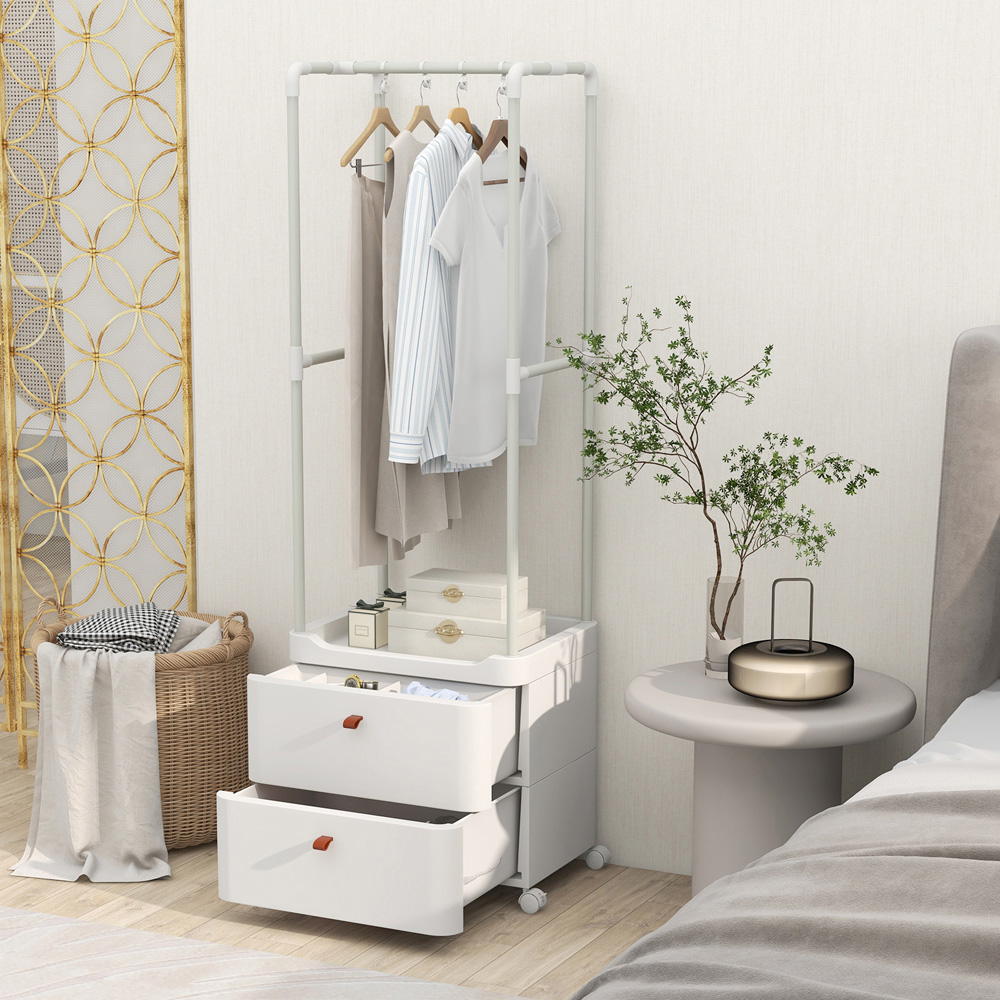Costway 2 Drawer White Freestanding Clothing Rack Image 5
