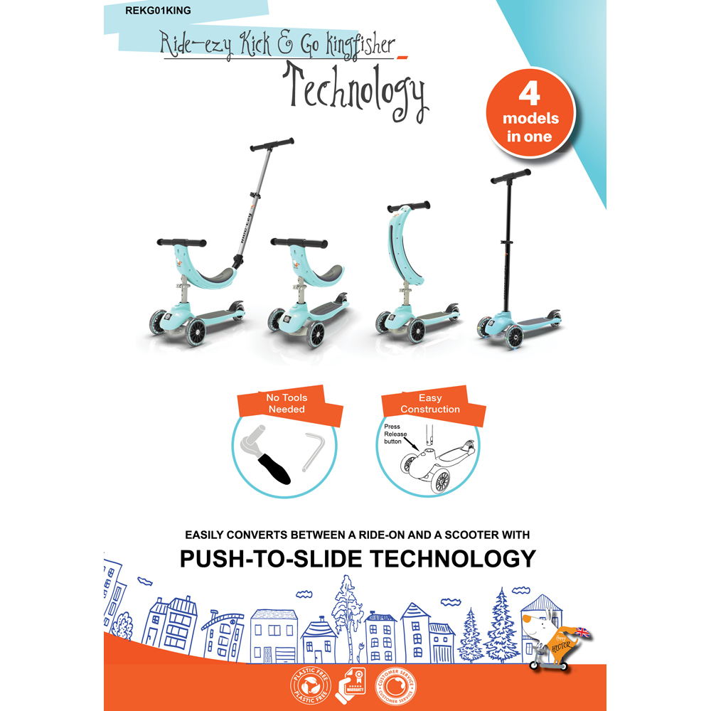 Ride-Ezy Kick & Go Kingfisher 3 LED Wheel Scooter Image 6