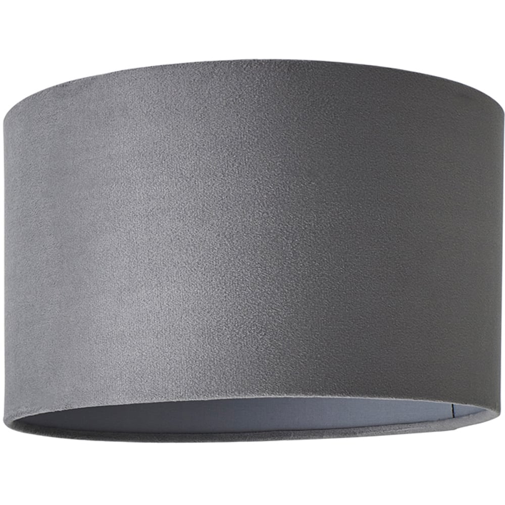 ValueLights Reni Grey Velvet Ceiling Drum Lamp Shade Small Image 1