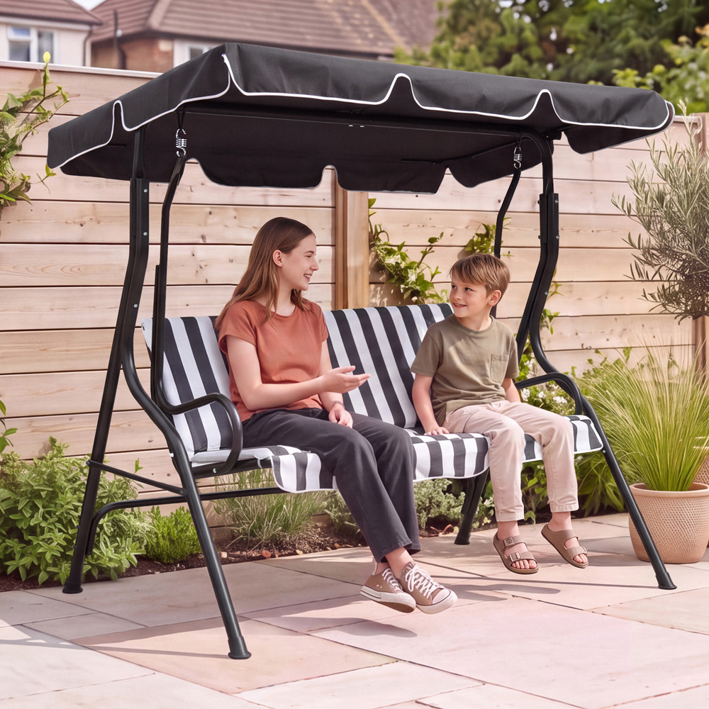 Charles Bentley 3 Seater Grey and White Garden Swing Seat Image 7