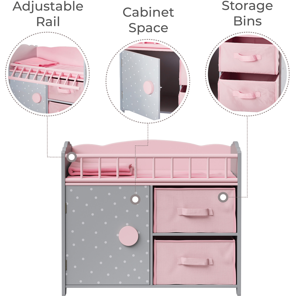 Teamson Kids Olivia's Little World Pink and Grey Polka Dots Baby Doll Crib with Cabinet and Cubby Image 6