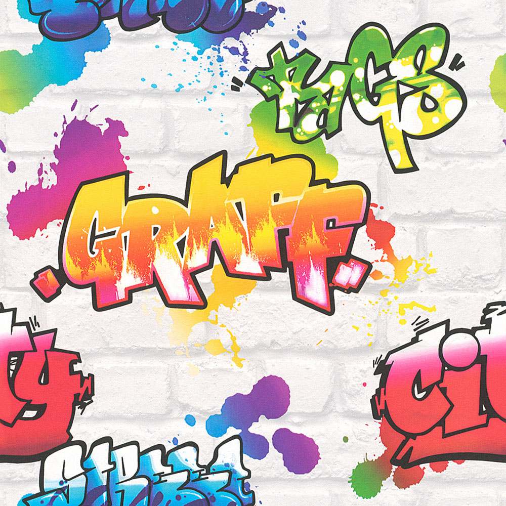 Rasch Graffiti Brick White Wallpaper Image 1