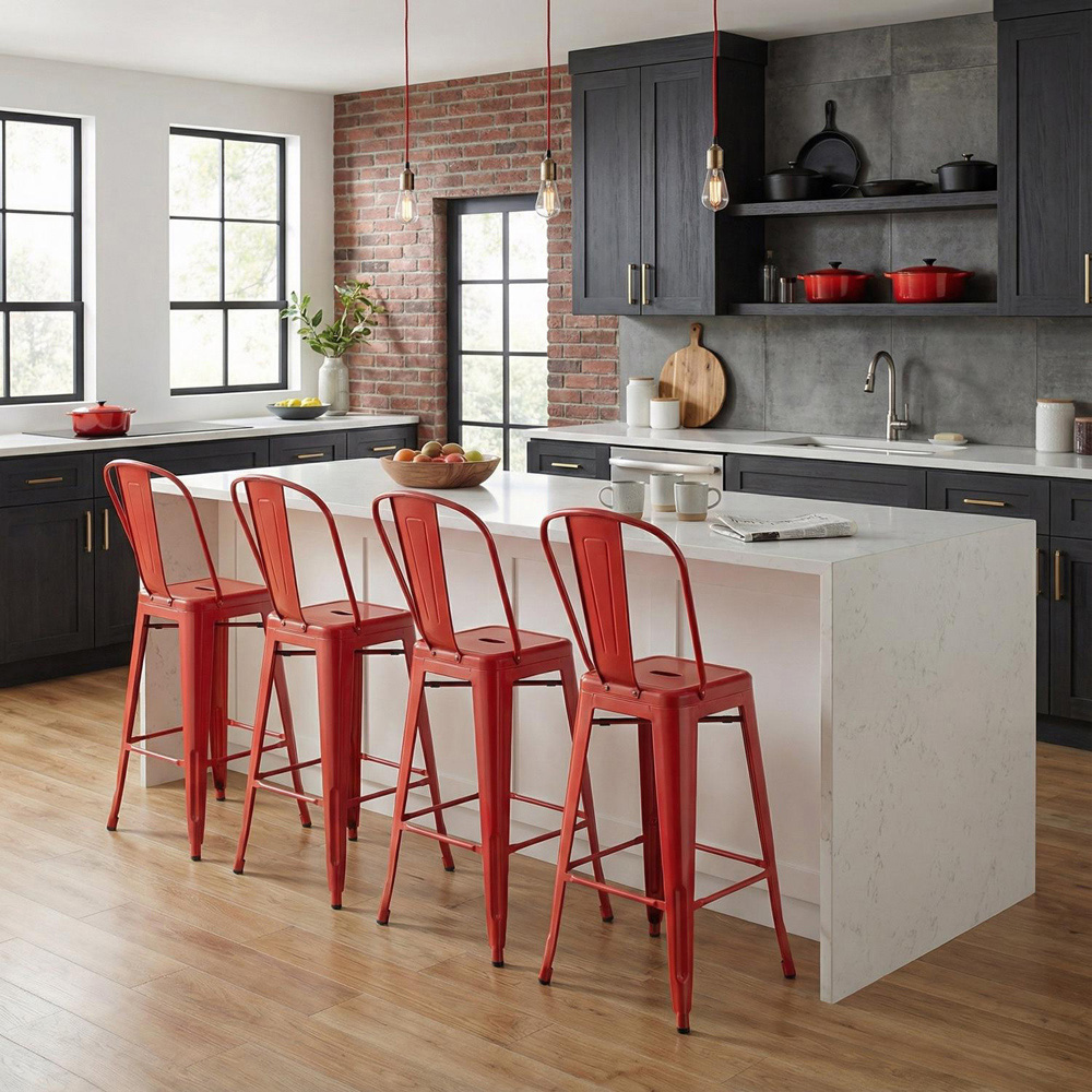 FWStyle Red Gloss Metal Bar Chair 4 Pack Image 5