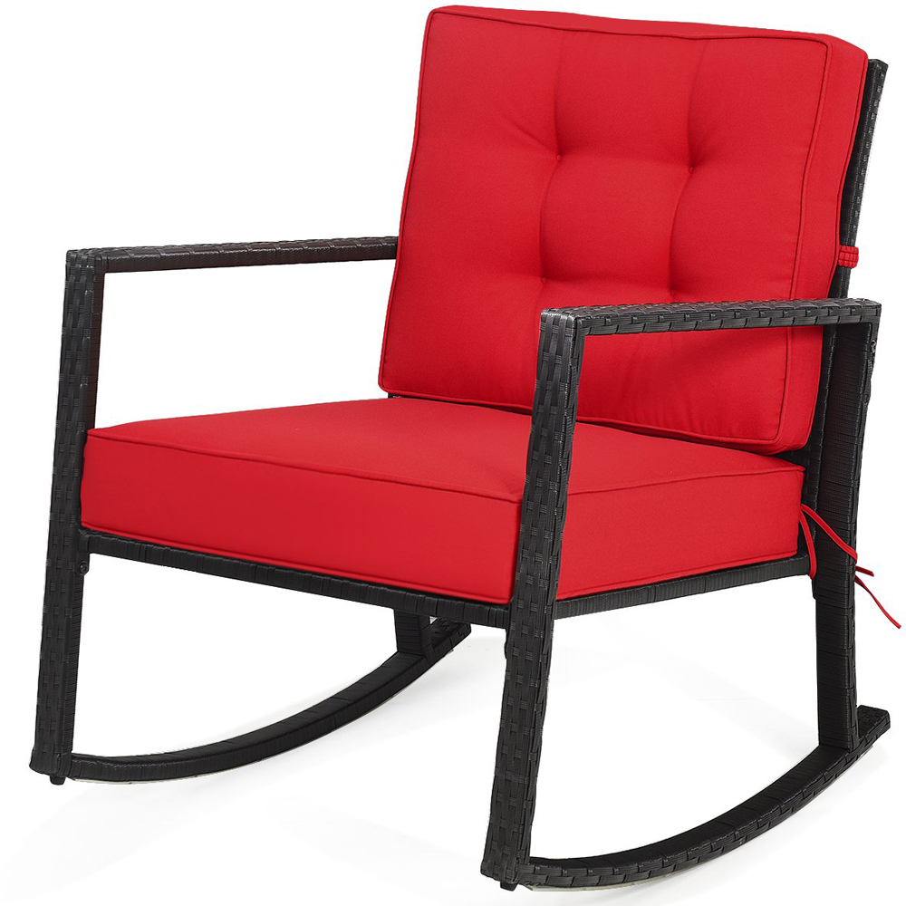 Costway Red Outdoor Wicker Rocking Chair Image 3