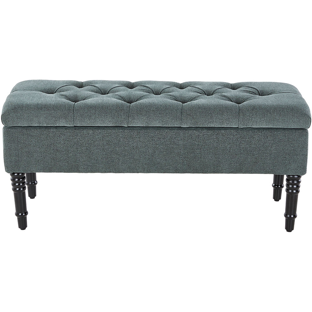 Living and Home 2 Seater Green Vintage Linen Ottoman Bench Image 2