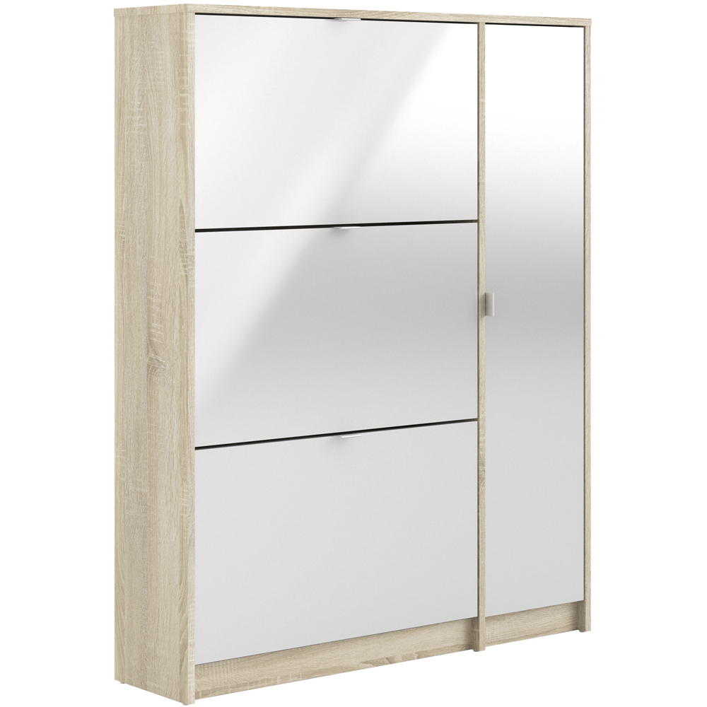 Florence Shoes 4 Door Double Layer Oak and White Shoe Storage Cabinet Image 2
