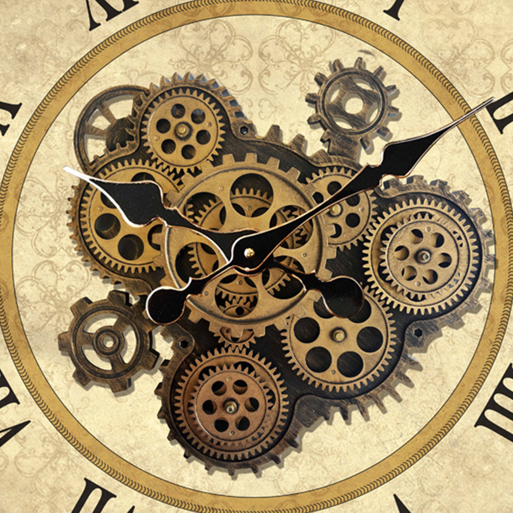 Acacia Home Cream and Black Round Gear Wall Clock 64cm Image 2
