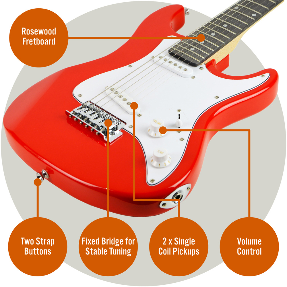 3rd Avenue Red 3/4 Size Electric Guitar Set Image 4