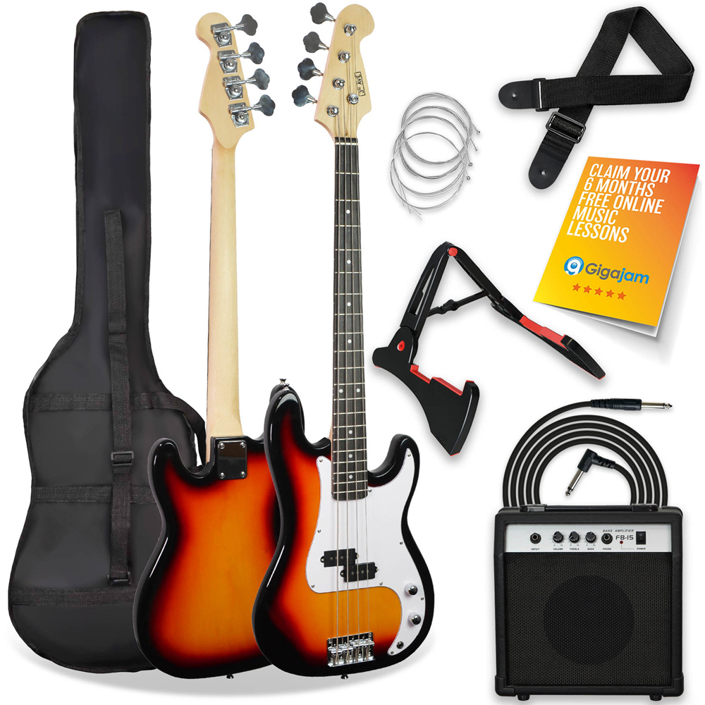 3rd Avenue Sunburst Full Size Electric Bass Guitar Set Image 1