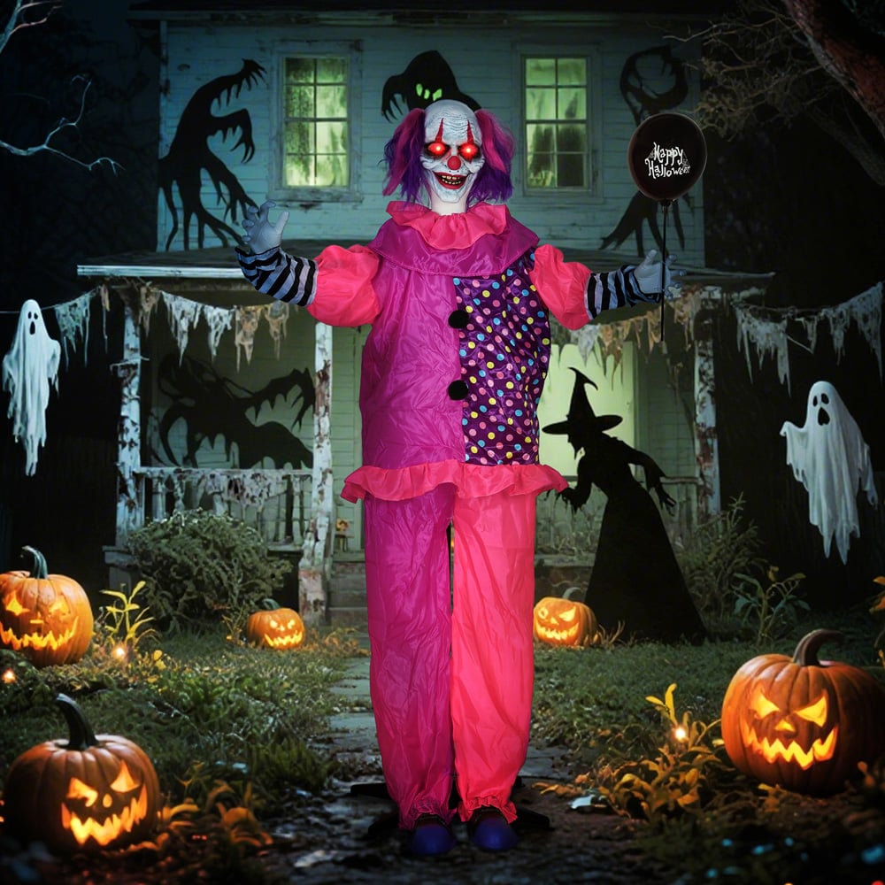 Outsunny Life Size Animated Clown with Light Up Eyes Halloween Decoration 5.7ft Image 2
