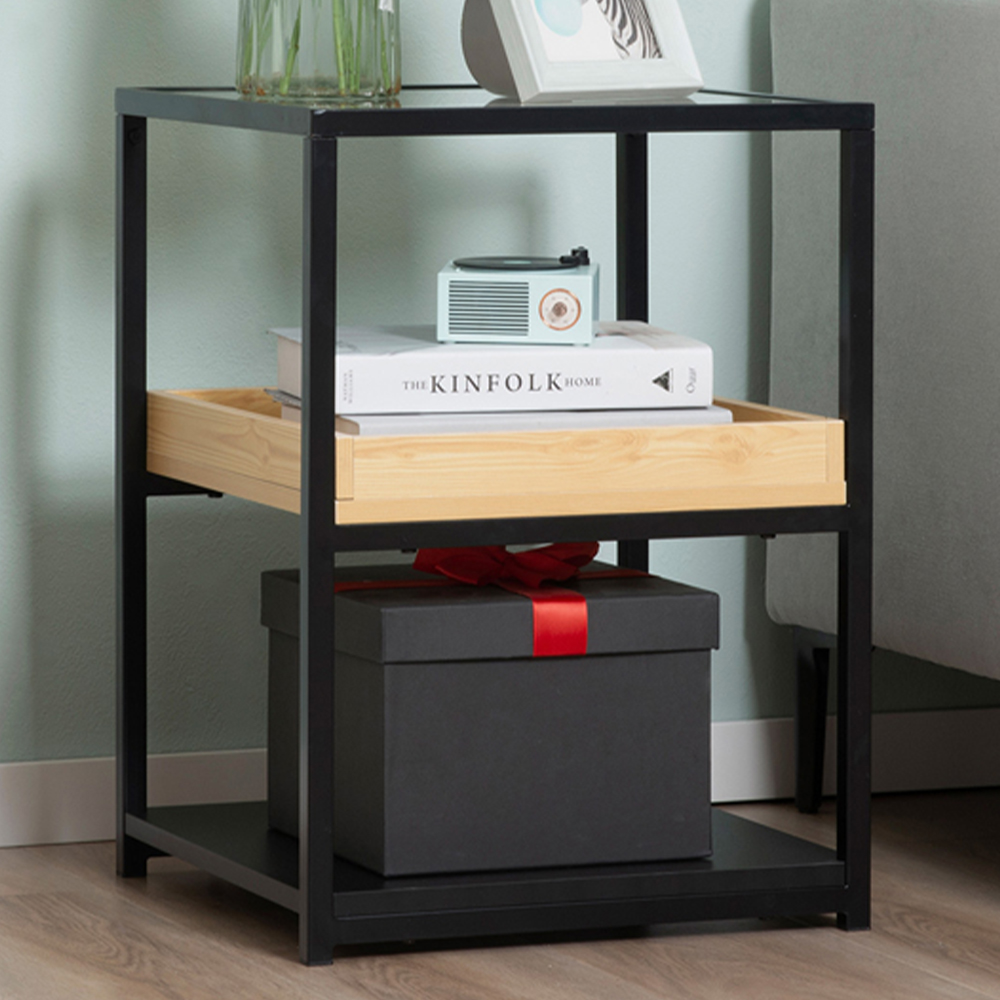 Portland 2 Shelf Black Wood Effect Side Table Wilko