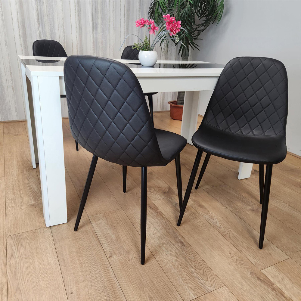 Portland Leather and Wood 4 Seater Dining Set White and Black Image 2