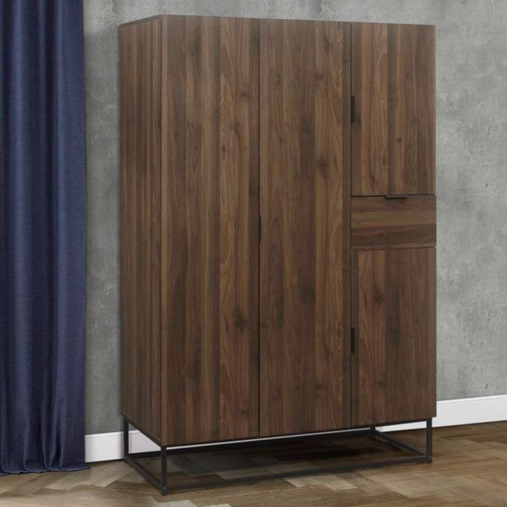 Houston 4 Door Walnut Wood Effect Wardrobe Image 1