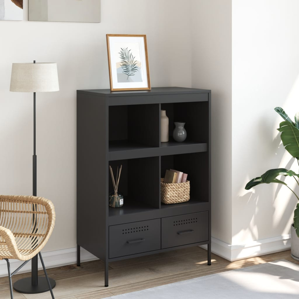 vidaXL 2 Drawer 4 Open Shelf Black Highboard Image 9