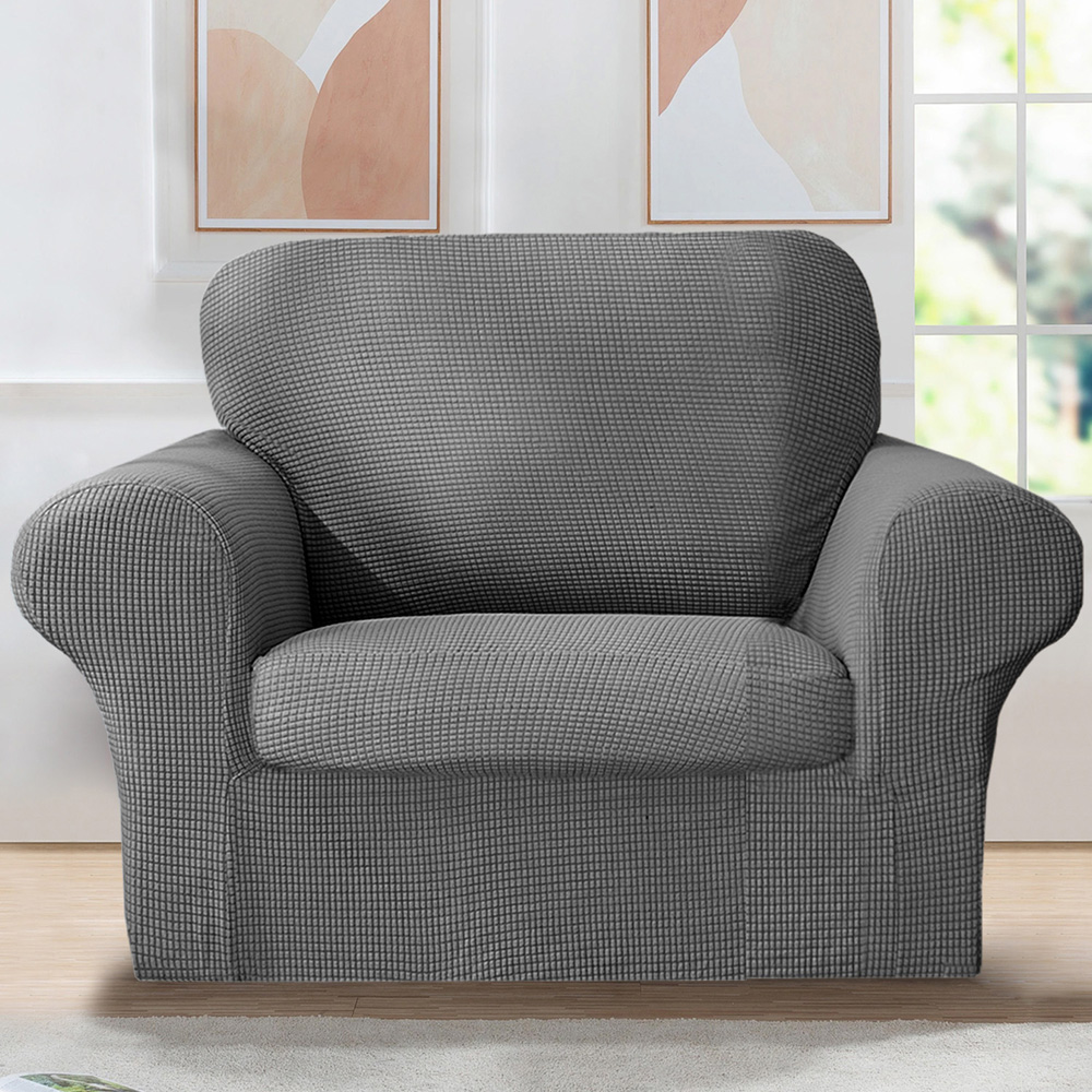 Homerepublic Single Seater Charcoal Delby Stretch Fit Sofa Cover Image 2