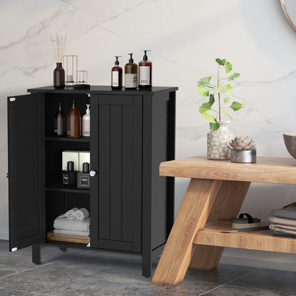 Costway 2 Door Black Adjustable Shelf Free Standing Floor Cabinet Image 3