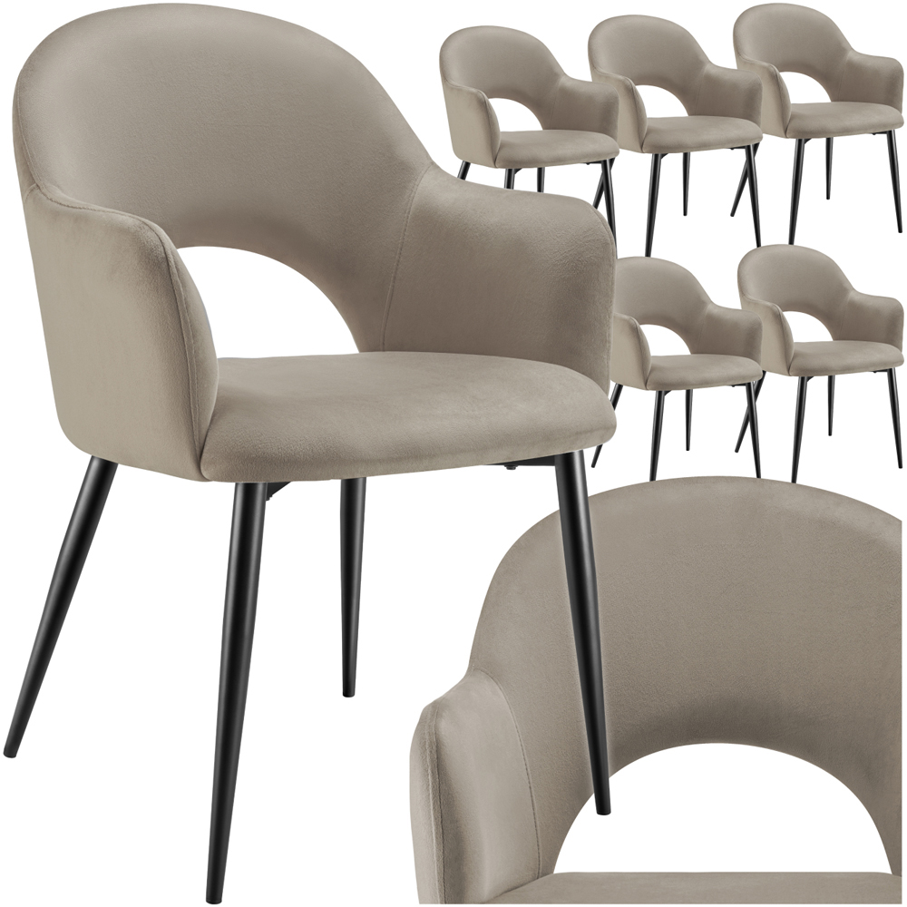 Tectake Sasha Set of 6 Taupe Velvet Padded Dining Chair Image 2