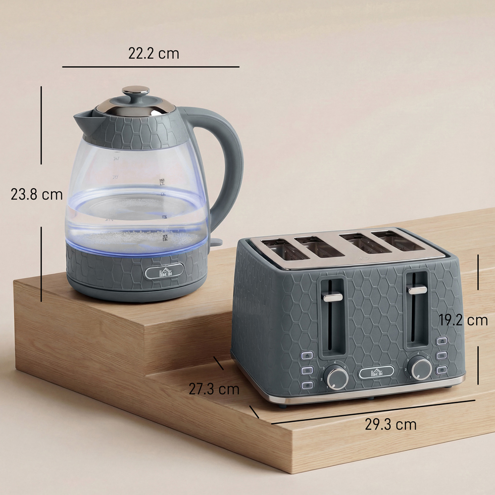 HOMCOM Grey 1.7L Fast Boil Kettle and 4 Slice Toaster Set Image 9