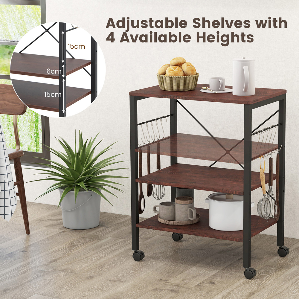 Costway 3 Shelf Coffee Storage Trolley with Removable Hooks Image 6