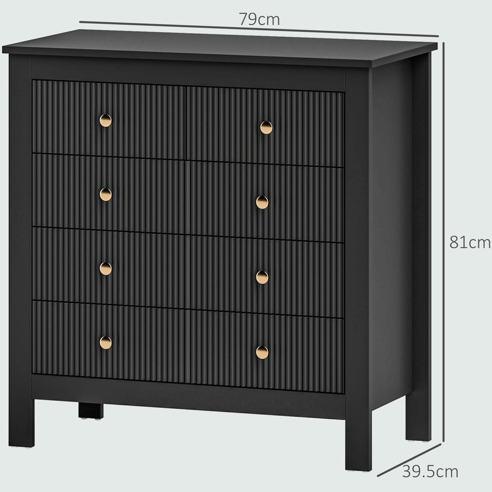 Portland 5 Drawer Black Fluted Chest of Drawers with Gold Tone Handles Image 9