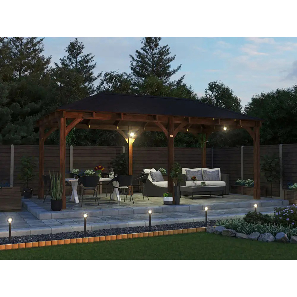Dunster House Leviathan 6 x 3m Brown Wooden Garden Gazebo with Heavy Duty Roof Shingles Image 4