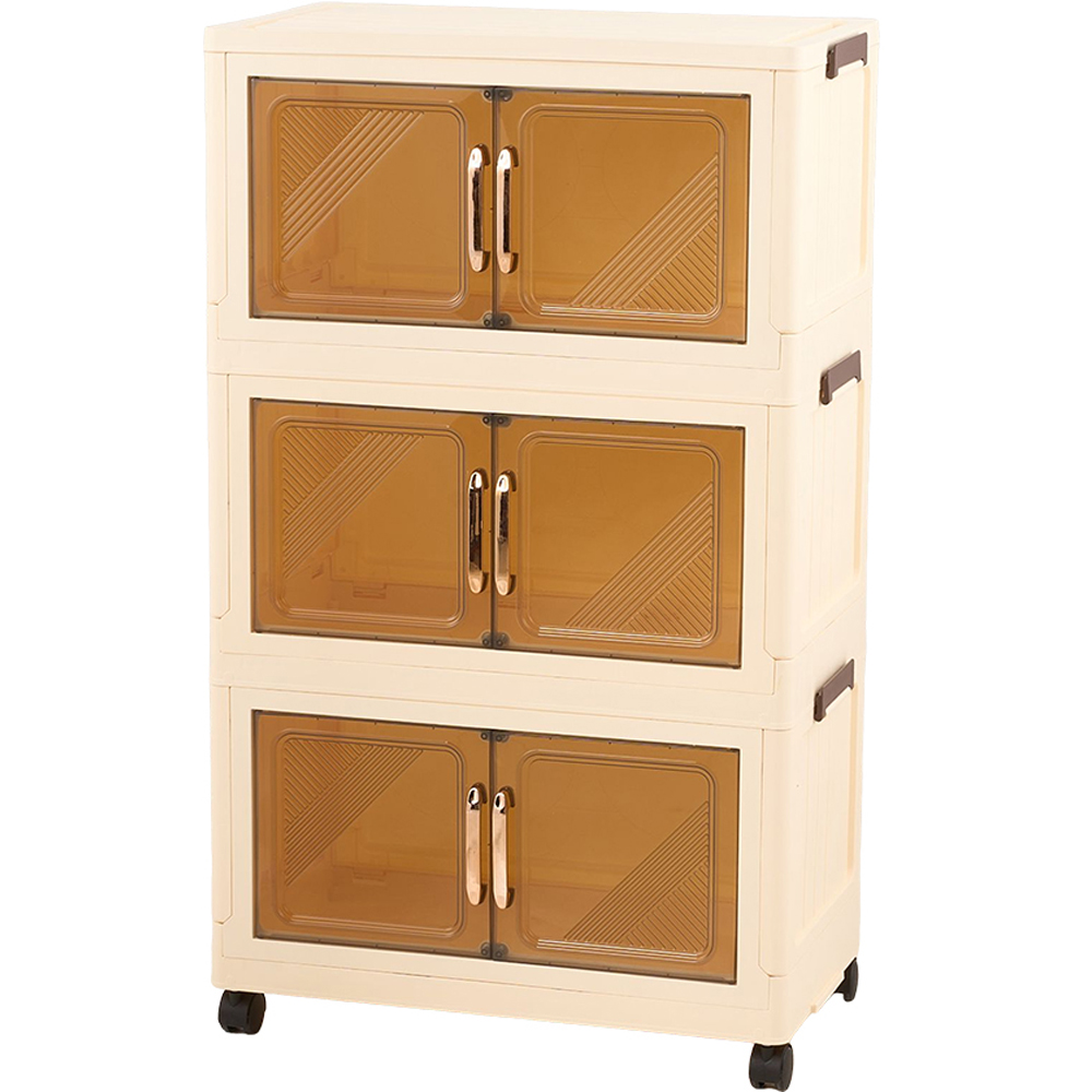 Living and Home 3-Tier Cream and Amber Transparent Foldable Storage Cabinet with Castors Image 1