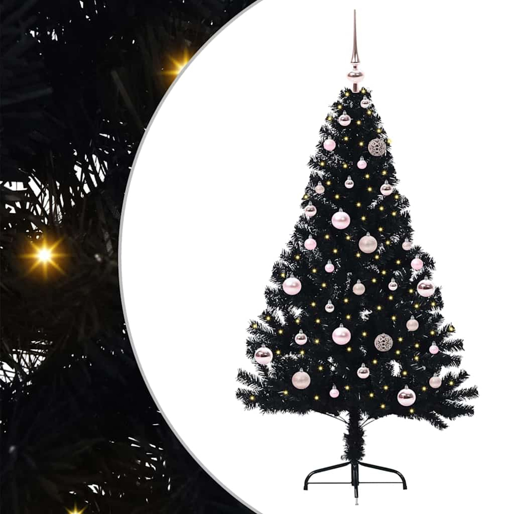 vidaXL Pre-Lit Pink Baubles Black Artificial Christmas Tree 5ft Image 2