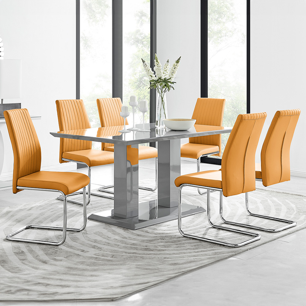 Furniturebox Molini Fortana 6 Seater Dining Set Grey Gloss Mustard and Chrome Image 1