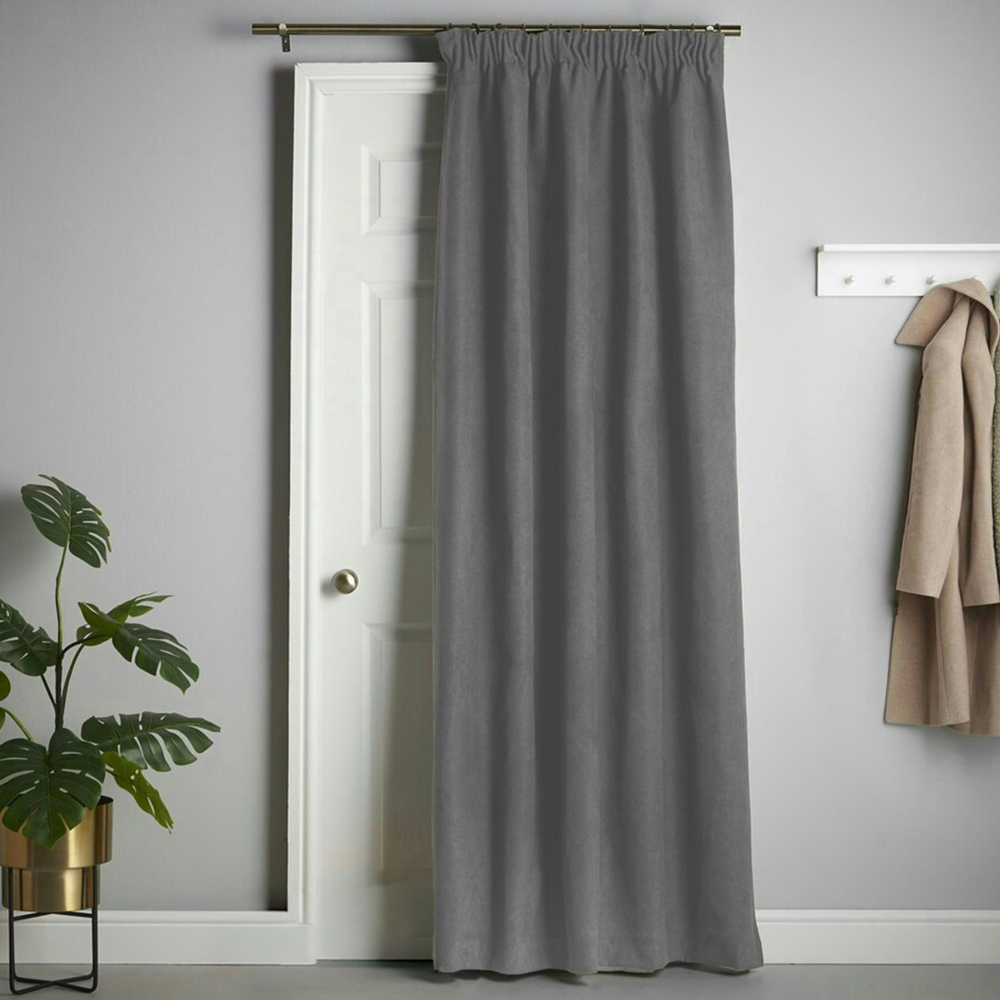 Alan Symonds Slate Velvet Chenille Fleece Lined Pencil Pleat Taped Top Curtains 137 x 213cm Image 1