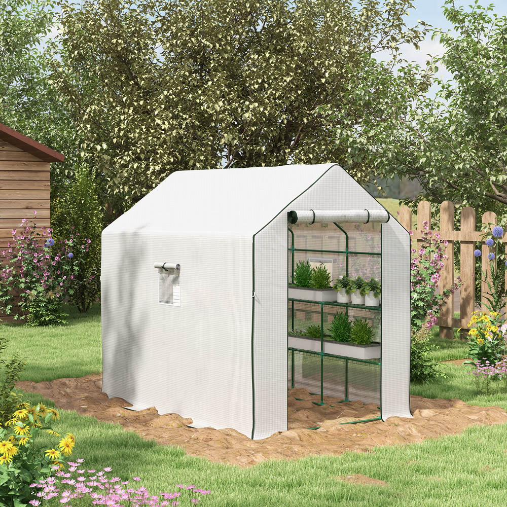 Outsunny White Plastic 4.5 x 7ft Walk In Mini Greenhouse Image 2