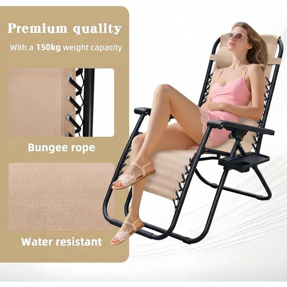 Alivio 2 Pack Beige Zero Gravity Reclining Sun Loungers Image 8