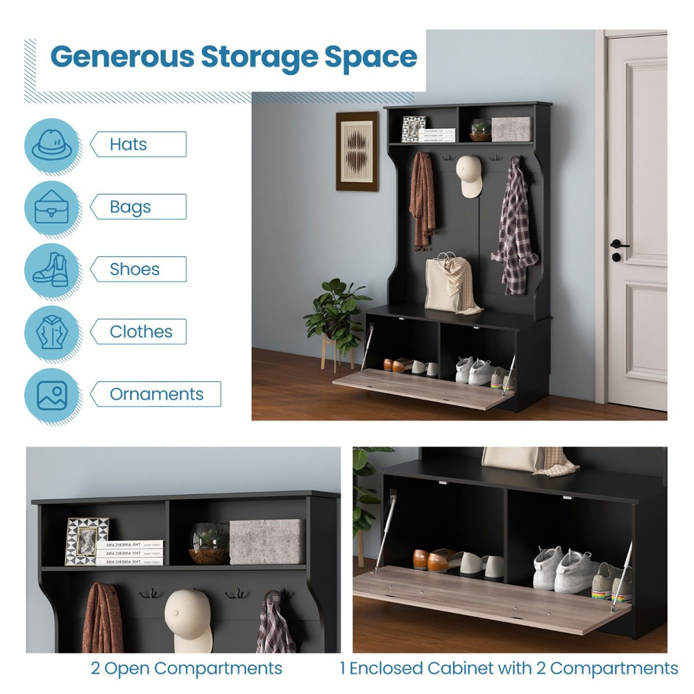 Costway 2 Shelf 5 Double Hook Black Freestanding Coat Rack Image 5