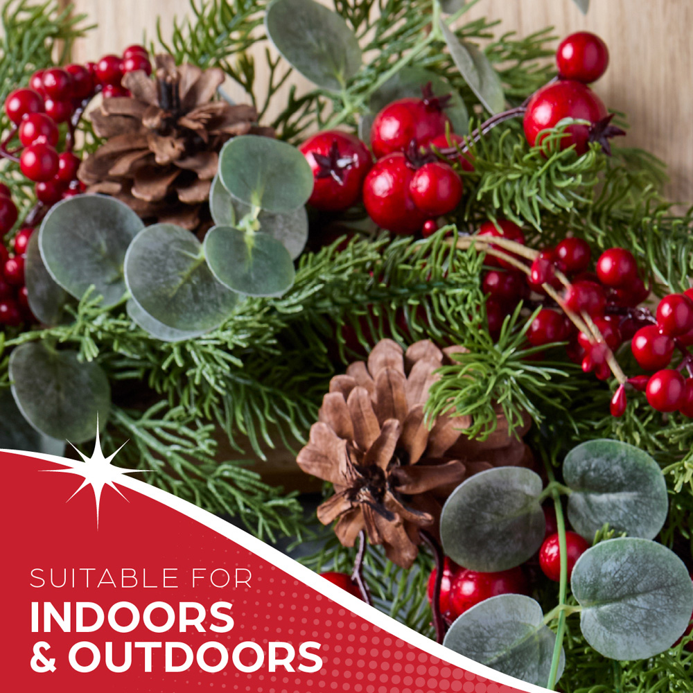 The Christmas Workshop Artificial Wreath with Pinecones Eucalyptus and Red Berries 45cm Image 5