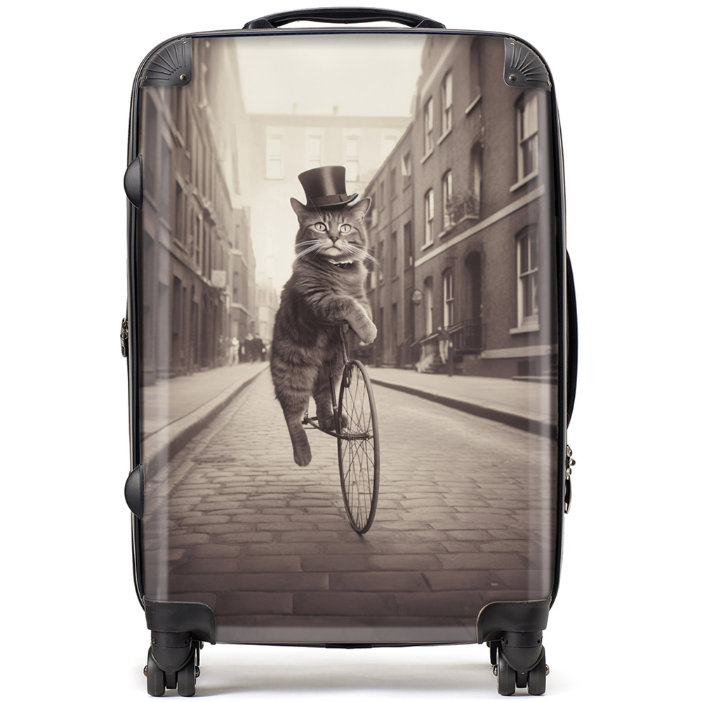 Warren Reed Designer Medium Victorian Cat Riding A Bike Suitcase Image 1