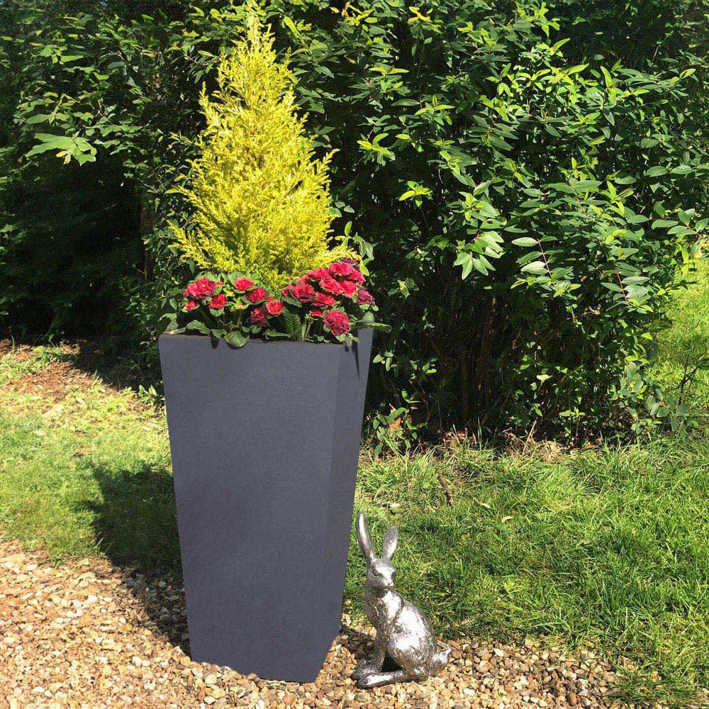 wilko Faux Lead Dark Grey Light Concrete Outdoor Tapered Planter 65cm Image 3