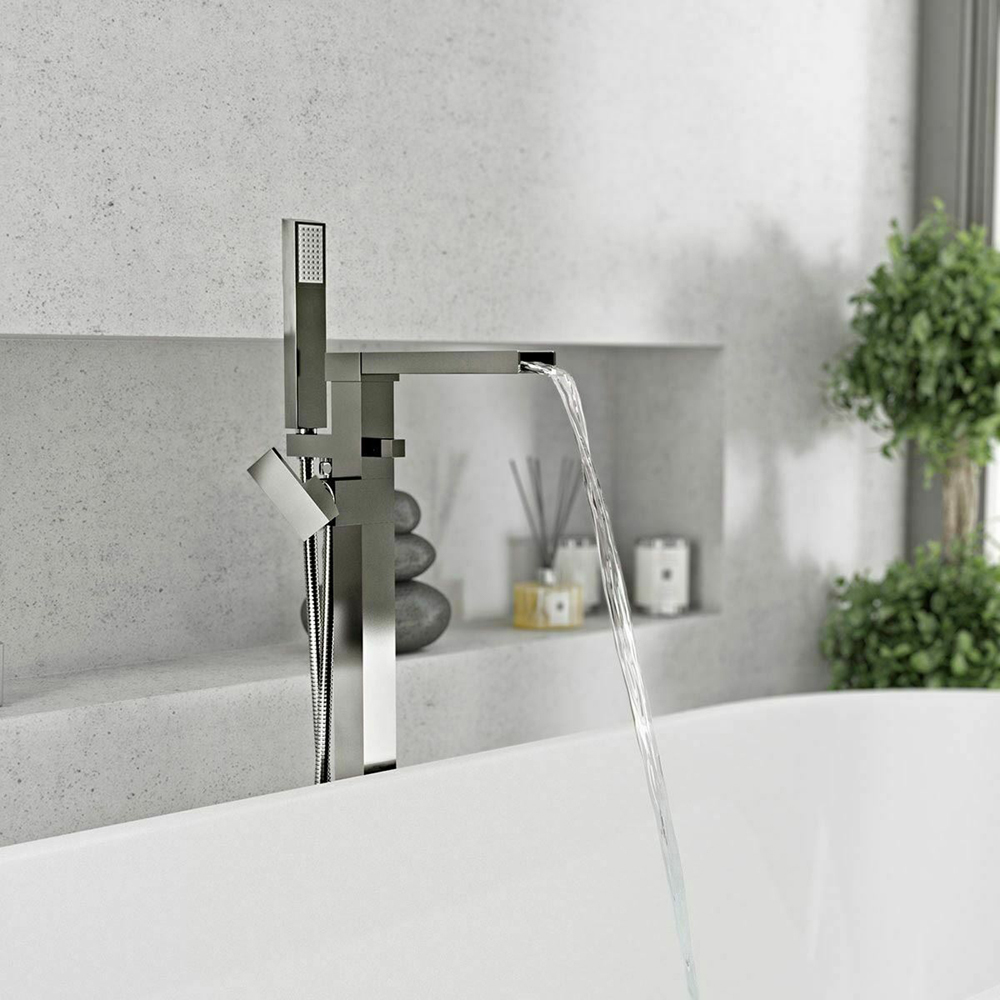 Nes Home Ion Waterfall Chrome Square Freestanding Bath Shower Mixer Tap Image 2