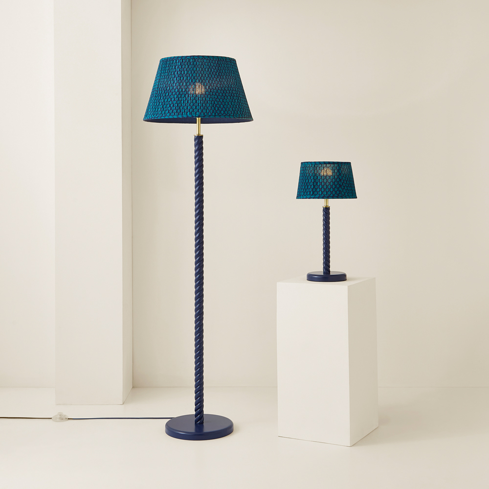 ValueLights Amara Teal Pleated Tapered Shade Navy Twist Table Lamp with Bulb Image 7