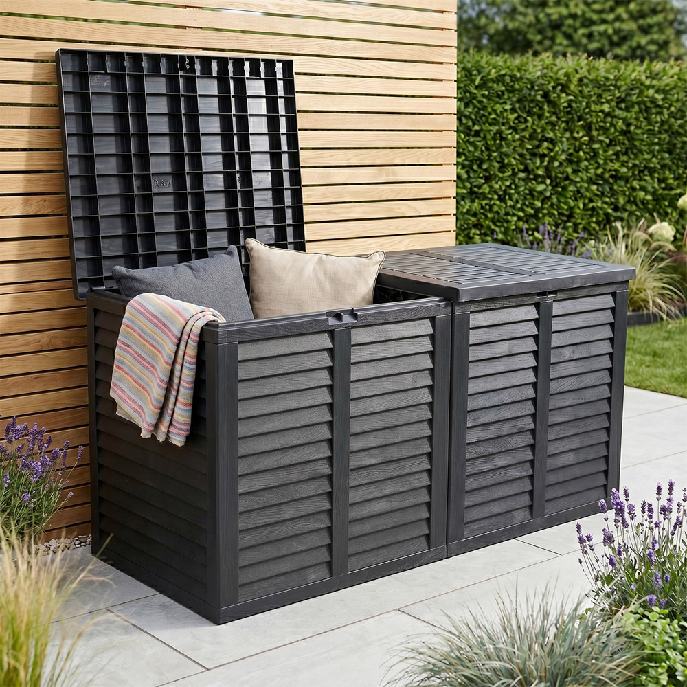 Jack Stonehouse 750L Grey Faux Wood Finish Plastic Garden Storage Box Image 2