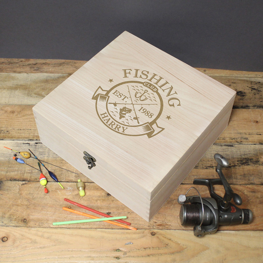 Personalised Memento Company Personalised Fishing Club Wooden Keepsake Box Image 2