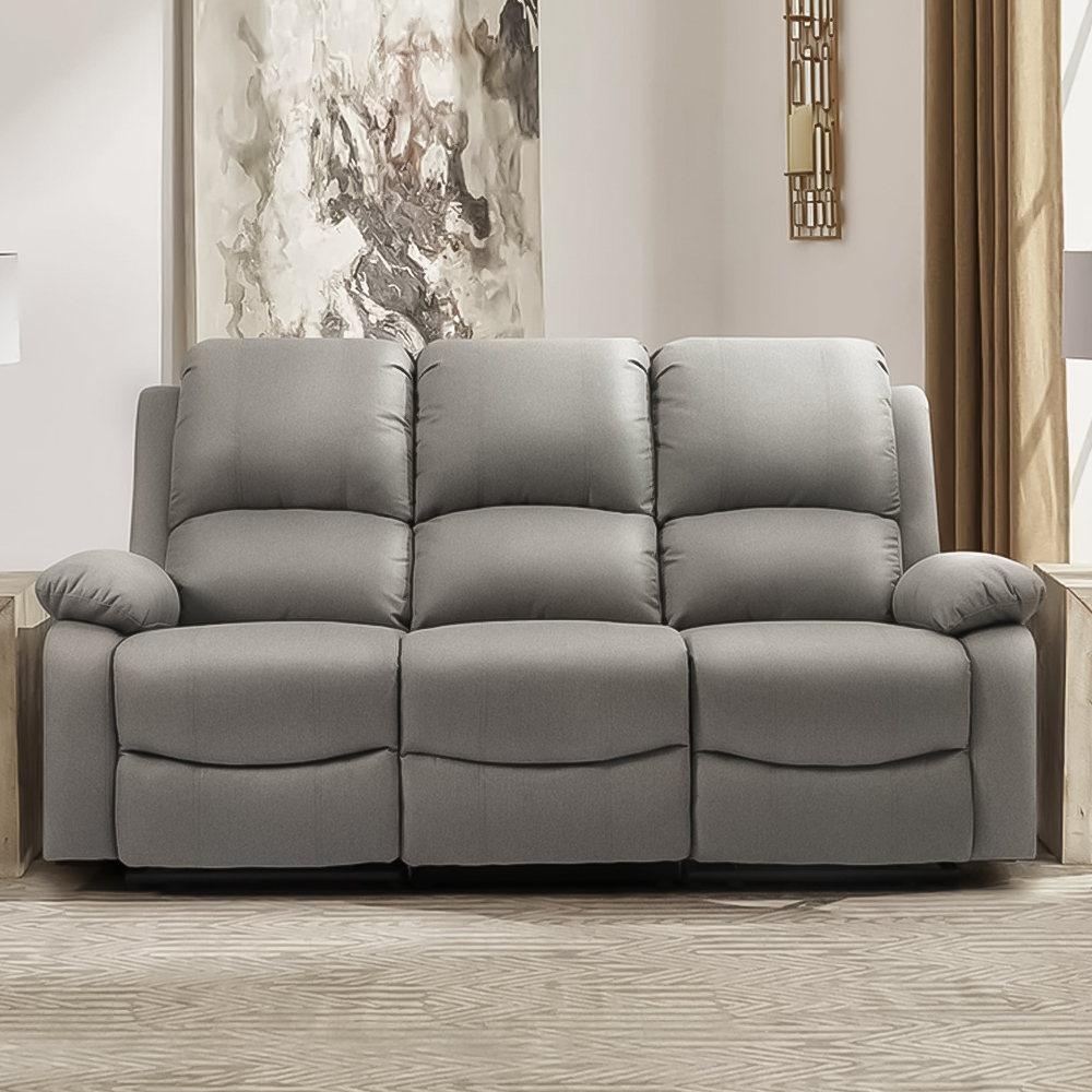 Brooklyn Luxury 3 Seater Light Grey Linen Manual Recliner Sofa Image 1