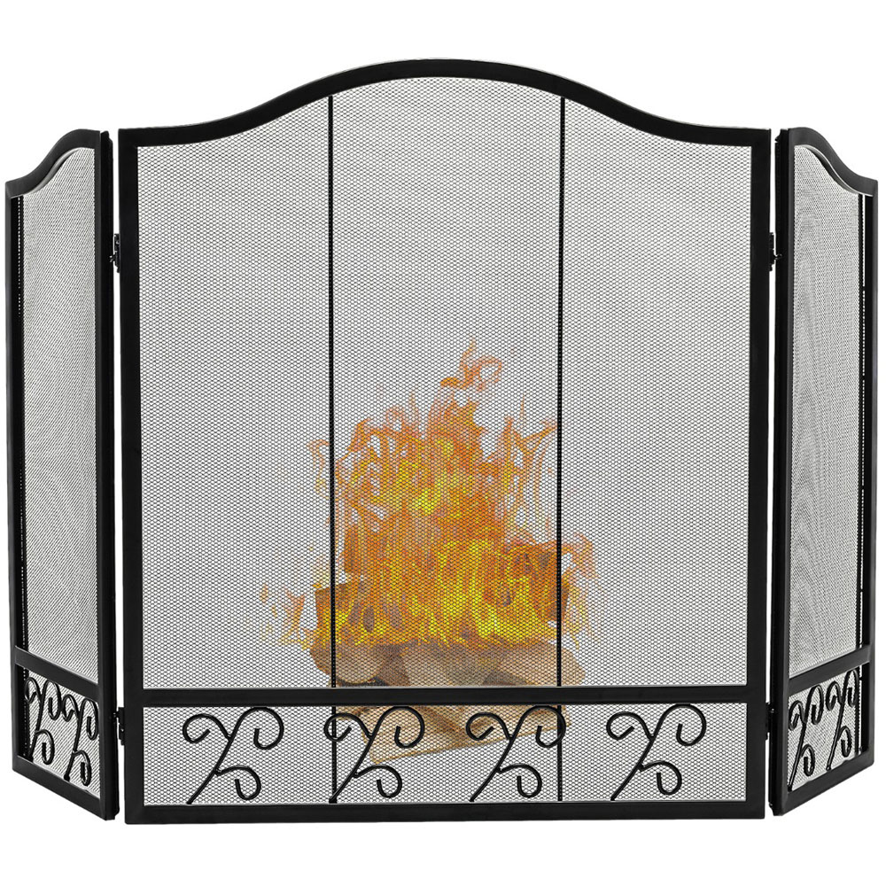 Costway 3 Panel Folding Metal Mesh Fireplace Screen B Image 3