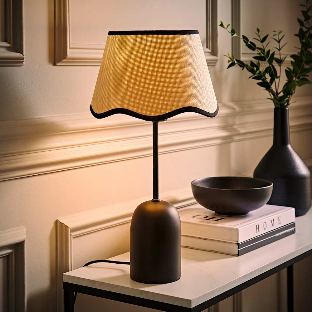 ValueLights Kaiden Black Scallop Trim Shade Dome Table Lamp Image 2