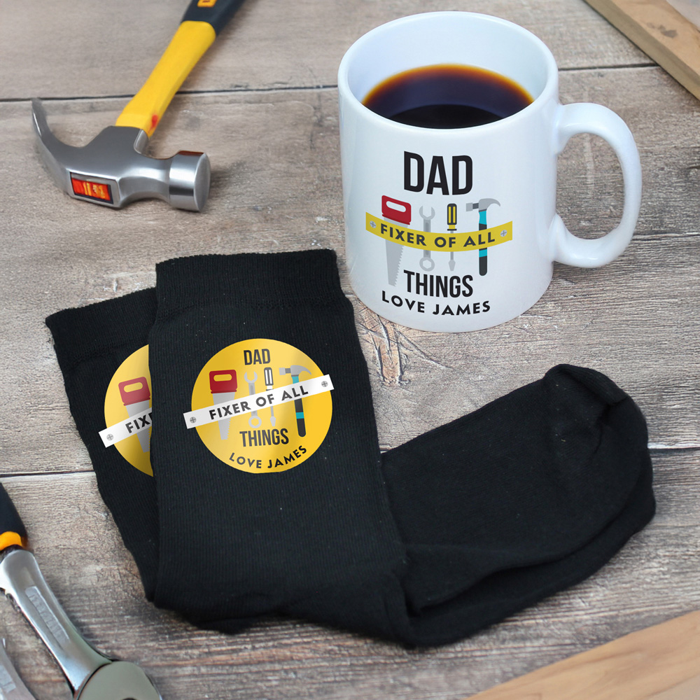 Personalised Memento Company Personalised Fixer of All Things Mug and Socks Set Image 2