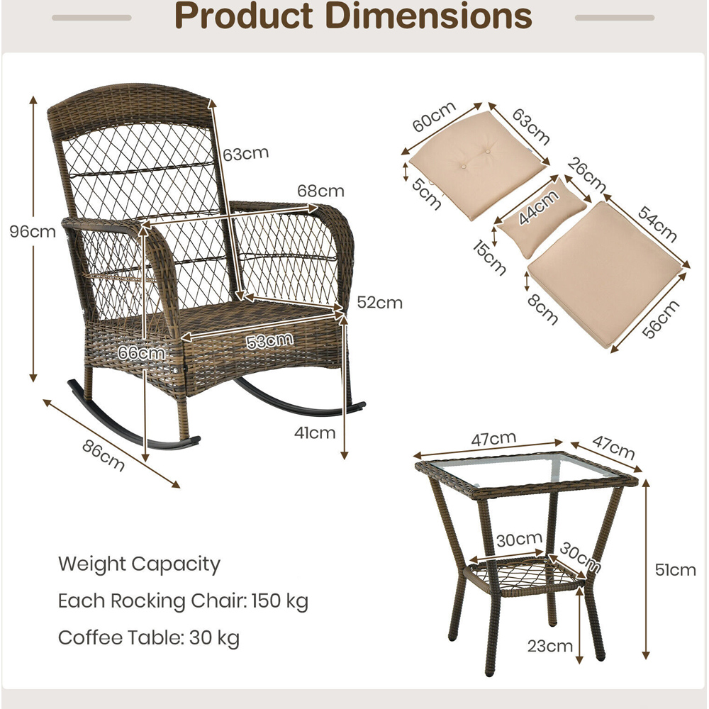 Costway 2 Seater Outdoor Rocking Chair Set Beige Image 9
