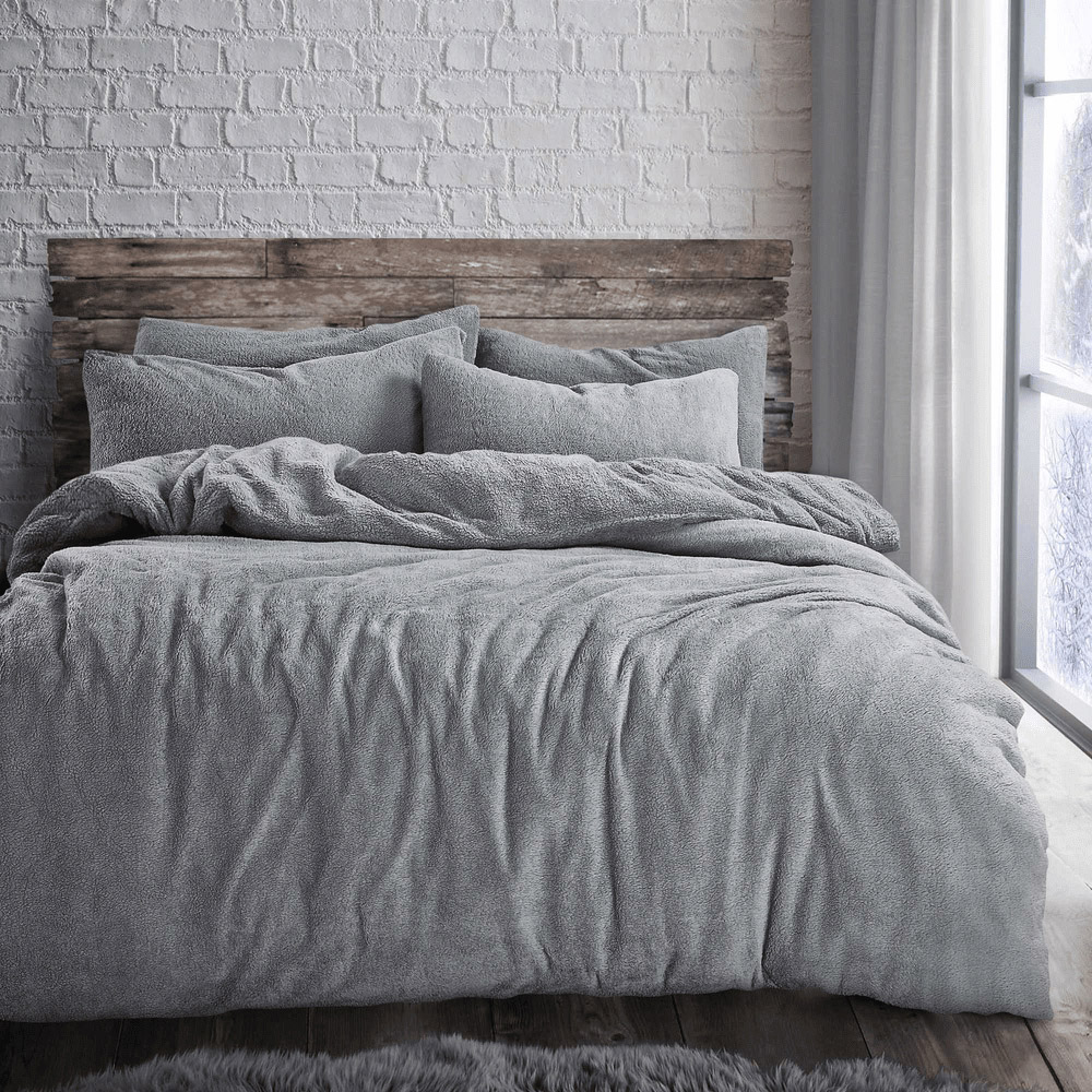 Velosso Single Silver Teddy Fleece Duvet Set Image 1