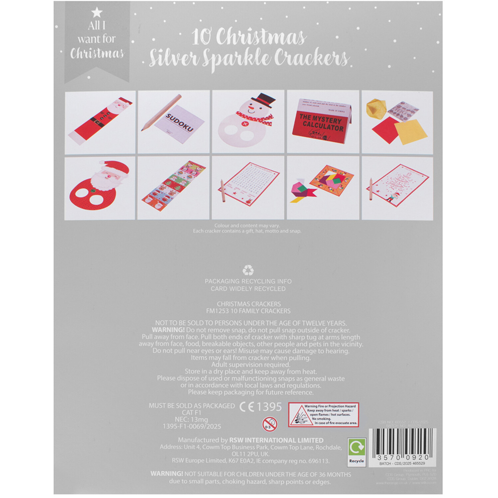 Pack of 10 Silver Sparkle Crackers - Silver Image 2