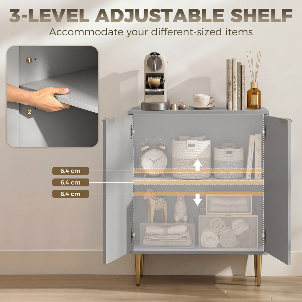 HOMCOM 2 Door Grey Sideboard Cabinet with Adjustable Shelf Image 6